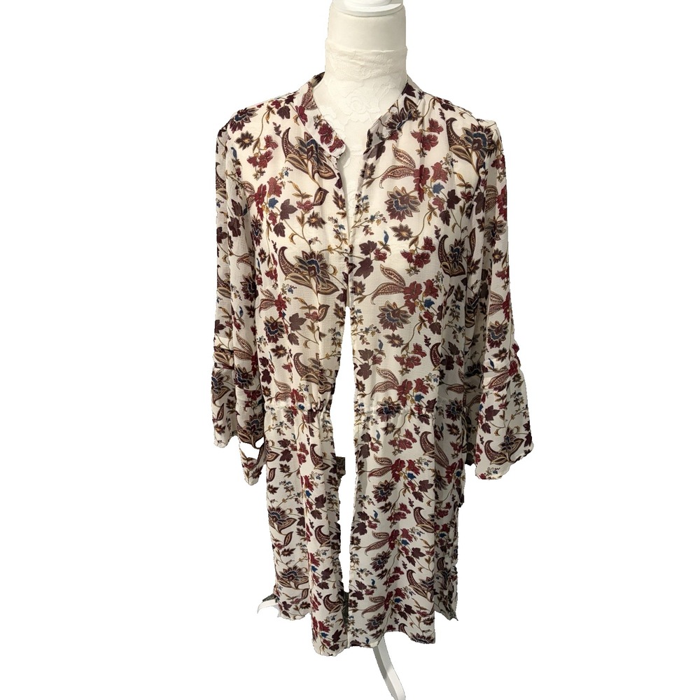 BKE Ivory Paisley Chiffon Duster Open Front Kimono~XL~Autumn Bell Boho Festival